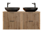 Ensemble meuble double vasque 120cm colonne et 3 armoires murales Artvivrestore Bois et Noir - Vasque Noir 93843MZBS