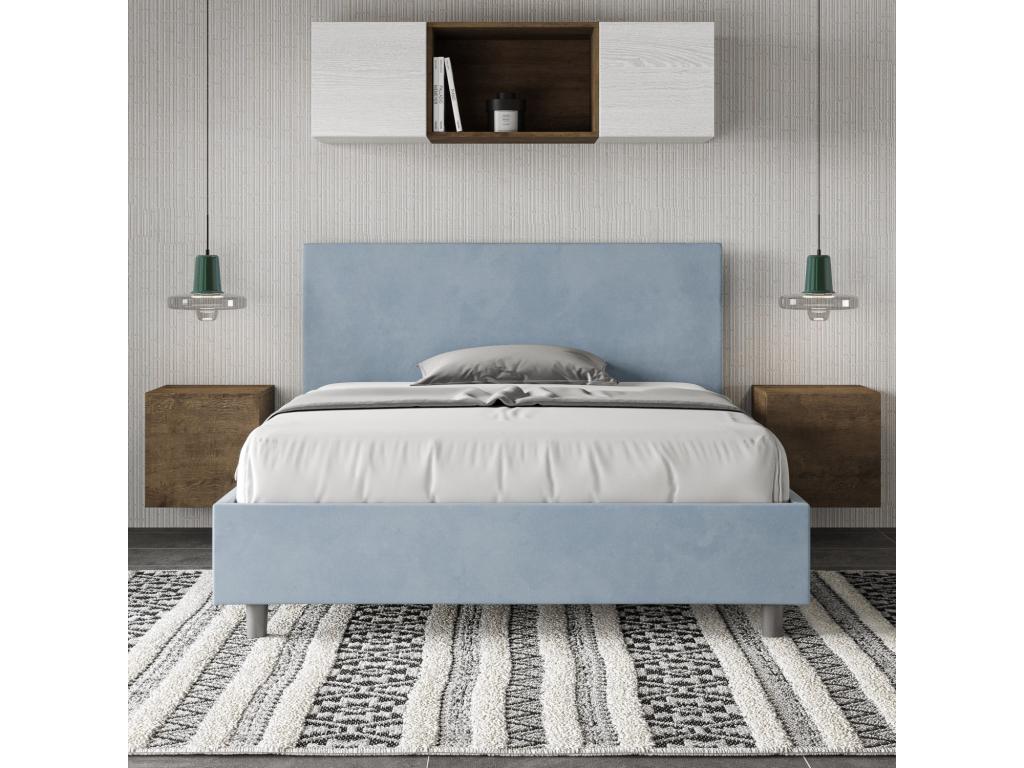 Lit double avec sommier rembourré 140x200 microfibre bleu clair Artvivrestore 61006QUYD