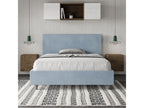 Lit double avec sommier rembourré 140x200 microfibre bleu clair Artvivrestore 61006QUYD