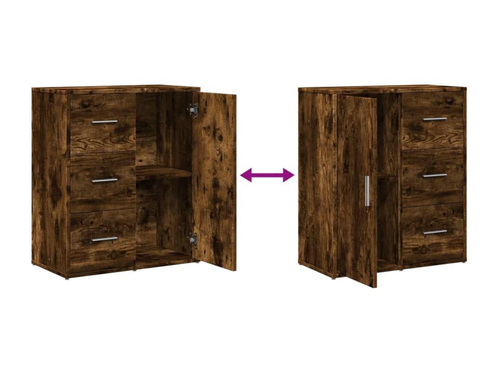 Buffets 2 pcs chêne fumé 60x31x70 cm bois d'ingénierie 79466CLGL