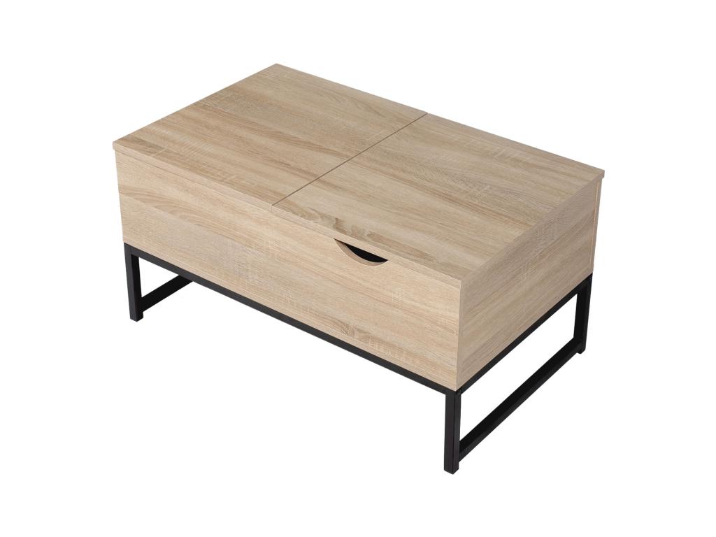 Table basse avec plateaux relevables noire et bois Calmetop 86970YPEB