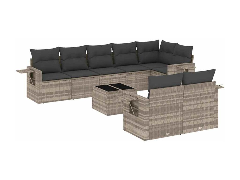 Salon de jardin 9 pièces avec coussins gris clair résine tressée 55361DULJ