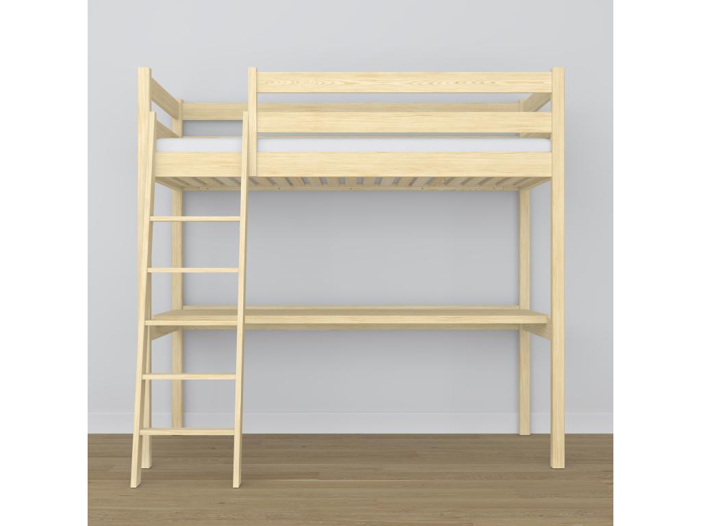 Lit mezzanine en bois - avec bureau N03 Pin Clair 120x190 42097DOLG