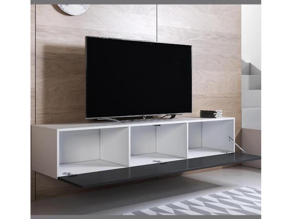 Meuble tv mural pour Salon Salle à manger en Blanc et Noir avec LED 260x40x165cm Artvivrestore 8 74724HVCN
