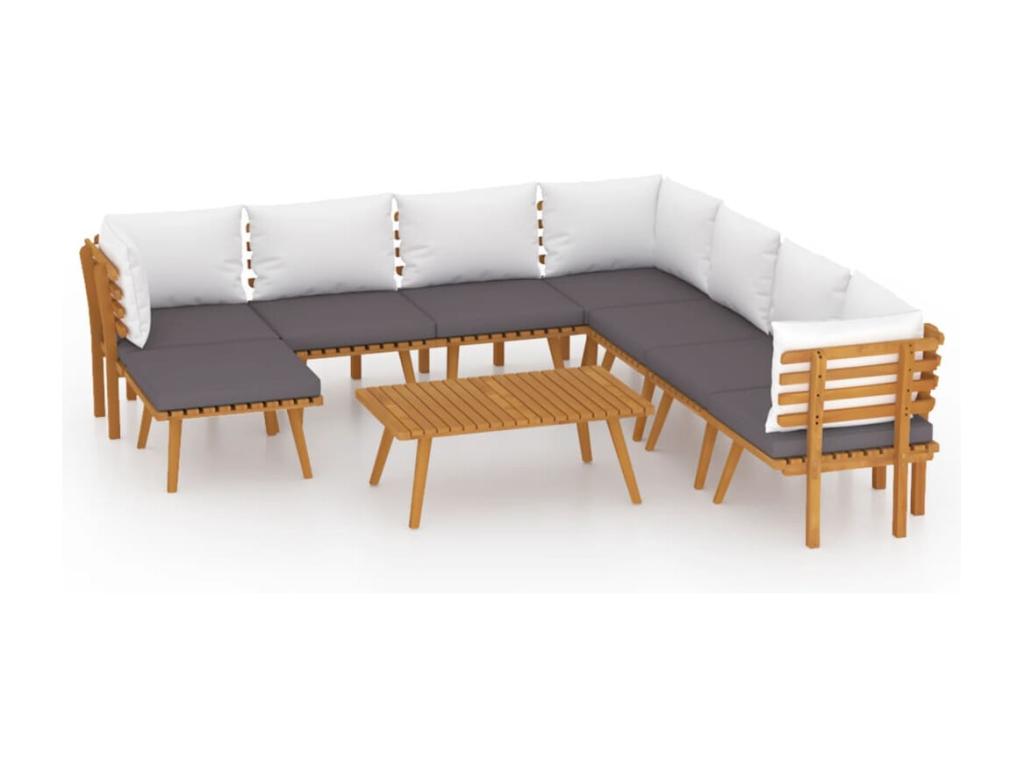 Salon de jardin 9 pièces avec coussins Bois d'Artvivrestore solide 37064GAUQ