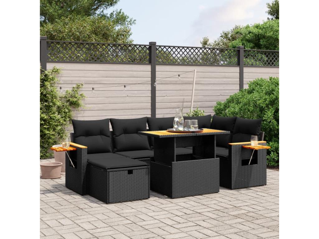 Salon de jardin 7 pcs avec coussins noir résine tressée 70518MCKK