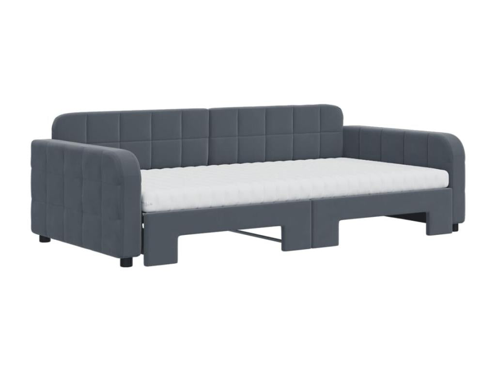 Lit de jour et gigogne et matelas gris foncé 100x200 cm velours 67066UJPF