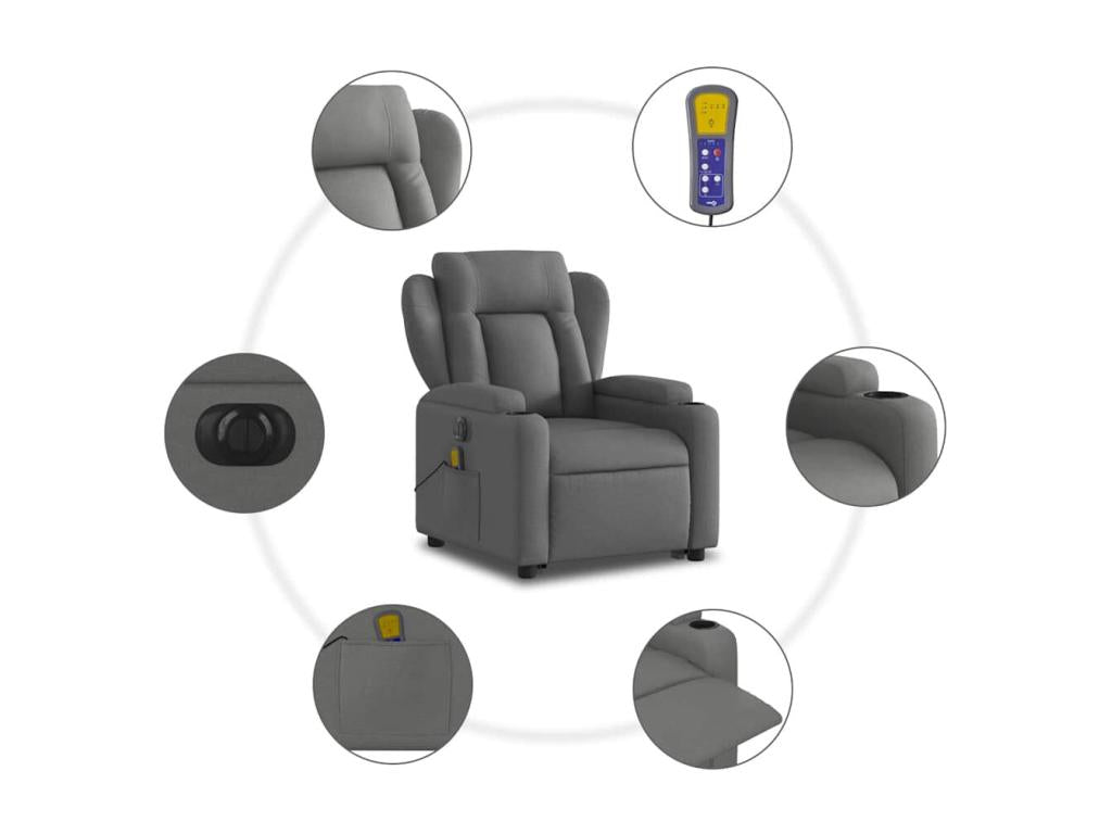 Fauteuil inclinable massant électrique Gris foncé Tissu 06425DIYY