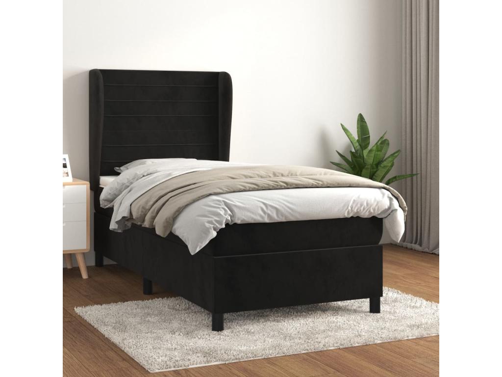 Lit à sommier tapissier et matelas Noir 80x200 cm Velours 18206DRBQ