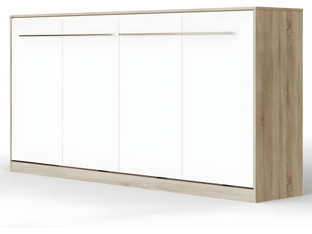 Armoire Lit escamotable 90x200cm Artvivrestore Lit Horizontal Rabattable Lit Mural Chêne Artvivrestore/Blanc 20283JZRJ