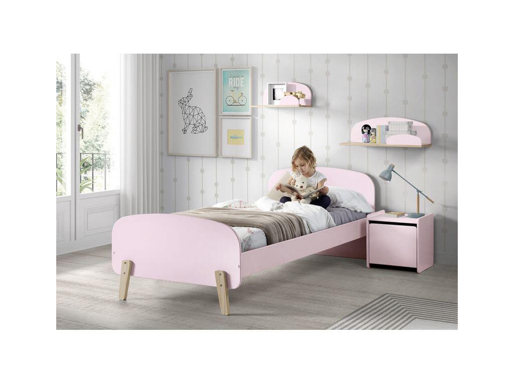 Pack - Lit Enfant Chevet / 2 Etagères Artvivrestore 90x200cm Rose 36428KTSI